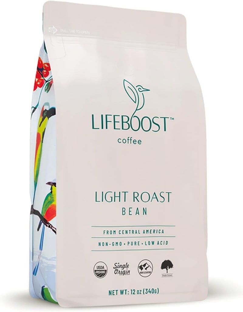 Lifeboost Light Roast Coffee Beans - Organic Low Acid Whole Bean Coffee - 12 Ounces - Image 1
